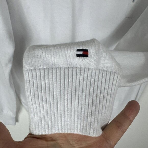 Tommy Hilfiger Men's L Crew Sweater White Cotton New with Small Flaw - Picture 3 of 12